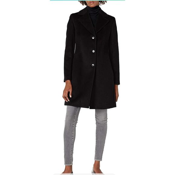 4263(Calvin Klein Classic Black Cashmere Wool Blend Single Breasts Coat Size 12 - Picture 1 of 14